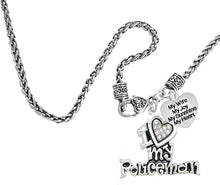 Policeman's, I Love My Policeman, My Wife, My Joy, My Sunshine, Wheat Chain Necklace, Hypoallergenic, Safe-Nickel, Lead, Free