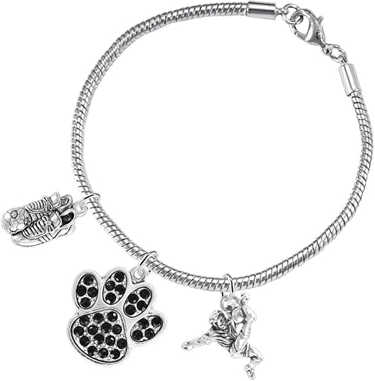 The, Soccer Jewelry Black Crystal Paw Hypoallergenic Adjustable, Safe-Nickel, Lead Free