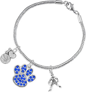 Blue Paw Crystal Basketball Jewelry, Adjustable, Safe-Hypoallergenic, Nickel, Lead Free