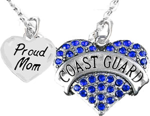 Coast Guard Proud Mom, Heart Charm Necklace, Adjustable, Hypoallergenic, Safe- Nickel, Lead, and Cadmium Free