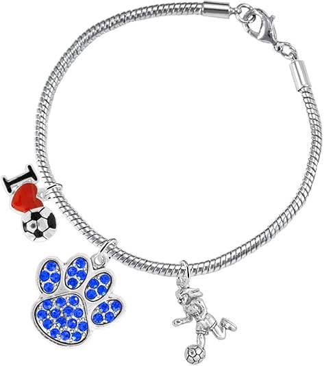 The, Soccer Jewelry Blue Crystal Paw Hypoallergenic Adjustable, Safe-Nickel, Lead Free