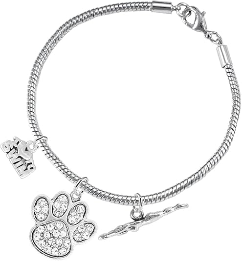 Swimming 3 Charm Clear Crystal Paw Bracelet Hypoallergenic, Safe-Nickel, Lead & Cadmium Free!