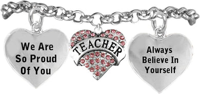 Teacher Adjustable Crystal Heart Bracelet, Safe-Hypoallergenic, Nickel, Lead & Cadmium Free!
