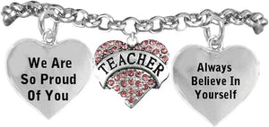 Teacher Adjustable Crystal Heart Bracelet, Safe-Hypoallergenic, Nickel, Lead & Cadmium Free!
