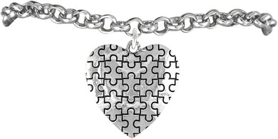 Autism Puzzle Piece Heart, Hypoallergenic Adjustable Bracelet. Nickel, Cadmium, and Lead Free