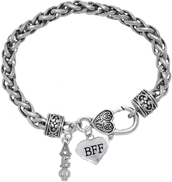 CardinaliJewelry Alpha Epsilon Phi, Best Friends Forever, Authorized Sorority Jewelry Manufacturer, Antique Wheat Chain Bracelet, Hypoallergenic- Safe, No Nickel, No Lead, and No Poisonous Cadmium