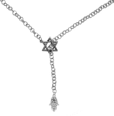 Jewish Hamsa, A Sign Of Protection From Evil, Through A Star Of David, Rolo Chain Necklace Hypoallergenic, Safe-Nickel, Lead, And Cadmium Free