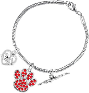 Swimming 3 Charm Red Crystal Paw Bracelet Hypoallergenic, Safe-Nickel, Lead & Cadmium Free!