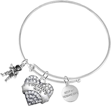 Firefighter's Wife Keep My Husband Safe Adjustable Bracelet, Safe-Nickel, Free!