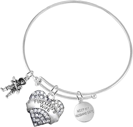 Firefighter's Wife Keep My Husband Safe Adjustable Bracelet, Safe-Nickel, Free!