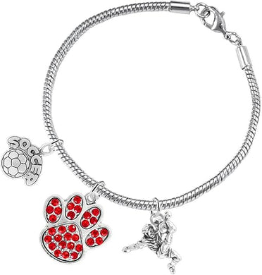 The, Soccer Jewelry Red Crystal Paw Hypoallergenic Adjustable, Safe-Nickel, Lead Free