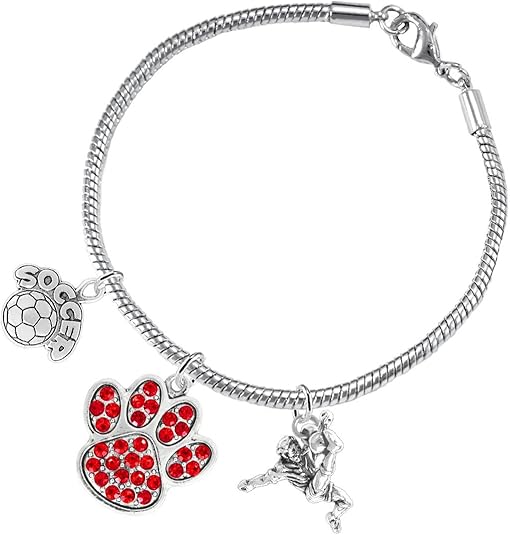 The, Soccer Jewelry Red Crystal Paw Hypoallergenic Adjustable, Safe-Nickel, Lead Free
