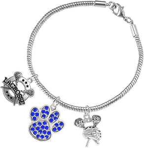Lacrosse Jewelry, Blue Crystal Paw Jewelry, Hypoallergenic Safe-Nickel, Lead and Cadmium Free!