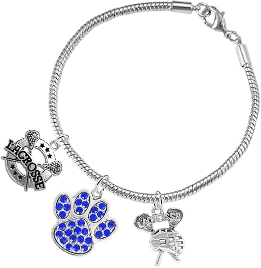 Lacrosse Jewelry, Blue Crystal Paw Jewelry, Hypoallergenic Safe-Nickel, Lead and Cadmium Free!