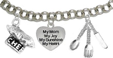 Cooking Jewelry, My Mom, My Joy, My Sunshine, My Heart, Chef Hat, Silverware, Adjustable Bracelet, Hypoallergenic, Safe-Nickel, Lead, Cadmium Free