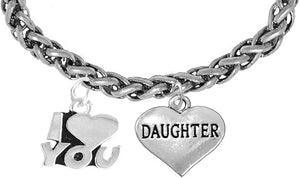 Daughter I Love You Wheat Chain Bracelet, Hypoallergenic, Safe-Nickel, Lead, Cadmium Free