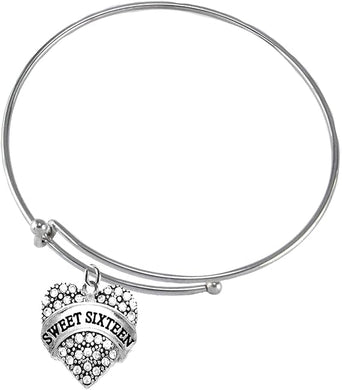 Sweet Sixteen Crystal Heart, Adjustable Miracle Wire Bracelet, Nickel, Lead, And Poisonous Cadmium Free-Hypoallergenic