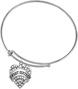 Sweet Sixteen Crystal Heart, Adjustable Miracle Wire Bracelet, Nickel, Lead, And Poisonous Cadmium Free-Hypoallergenic