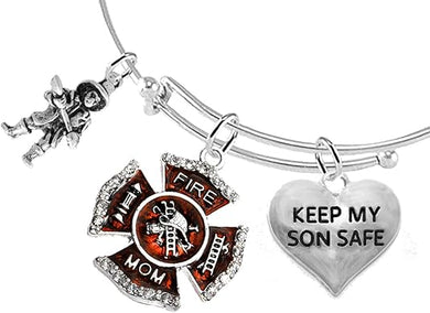 Firefighter's Moms, Keep My Son Safe, Adjustable Bracelet, Hypoallergenic, Safe-Nickel, Lead, Cadmium Free