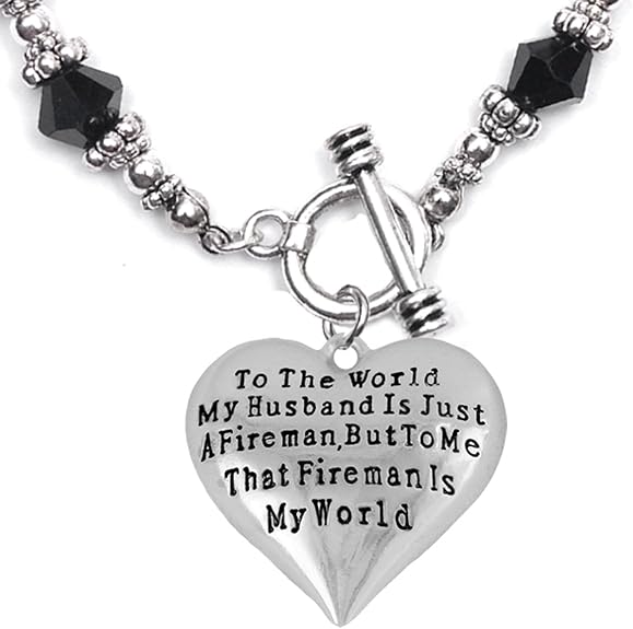 My Firefighter is My World, Wife Bracelet, Hypoallergenic, Safe-Nickel, Lead, Cadmium Free