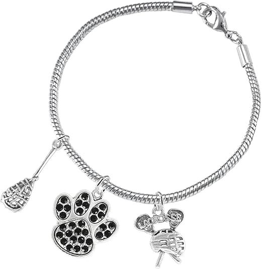 Lacrosse Jewelry, Black Crystal Paw Jewelry, Hypoallergenic Safe-Nickel, Lead and Cadmium Free!