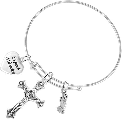 Expect Miracles Crucifix Christian, 3 Charm Adjustable Bracelet Hypoallergenic, Safe-Nickel, Lead, Free