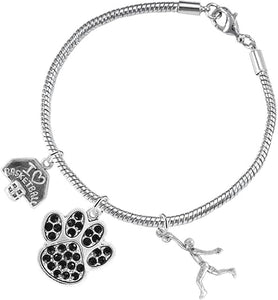 Black PawCrystal Basketball Jewelry, Adjustable, Safe-Hypoallergenic, Nickel, Lead Free