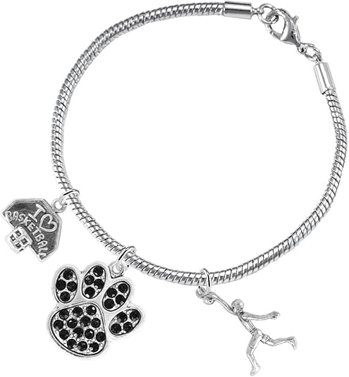 Black PawCrystal Basketball Jewelry, Adjustable, Safe-Hypoallergenic, Nickel, Lead Free