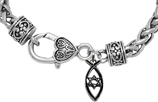 Messianic Christian Black Anodized Fish, Star Of David On A Antique Wheat Chain Bracelet. If you do not believe that this jewelry is beautiful when you receive it, simply return it for a full refund.