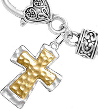Two Tone Matt Gold and Silver Christian Cross Bracelet Hypoallergenic, Safe-Nickel, Lead, and Cadmium Free