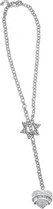 Jewish Bubbe Rolo Chain Necklace Hypoallergenic, Crystal Heart And Star Of David, Safe-Nickel, Lead, And Cadmium Free
