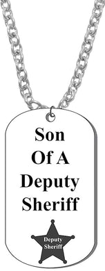 Son Of A Deputy Sheriff, Dog Tag On A Silvertone Cable Chain Necklace. 9-12 Inches. What A Great Gift For Yourself, Or Somebody Special. As A Gift No Worry About What Size They Wear. It Is Adjustabl