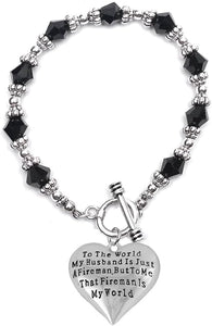 My Firefighter is My World, Wife Bracelet, Hypoallergenic, Safe-Nickel, Lead, Cadmium Free