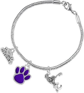 Purple Paw Cheer 3 Charm Bracelet Safe-Hypoallergenic, Nickel, Lead and Cadmium Free