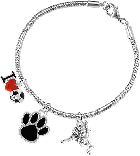 The, Soccer Jewelry Black Paw Hypoallergenic Adjustable, Safe-Nickel, Lead Free