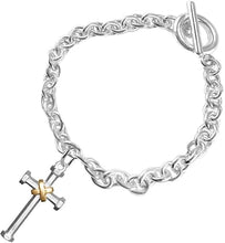Two Tone Matt Gold and Silver Christian Cross Bracelet, Adjustable, Hypoallergenic, Safe-Nickel, Lead, and Cadmium Free