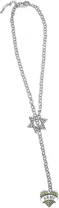 Jewish Army Crystal Heart, Through A Crystal Star Of David, Rolo Chain Necklace Hypoallergenic, Safe-Nickel, Lead, And Cadmium Free