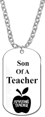Son Of A Teacher, Dog Tag On A Adjustable Cable Chain Necklace. 9-12 Inches. What A Great Gift For Yourself, Or Somebody Special. Beautiful Premium Quality, Silvertone Finish. Hypoallergenic
