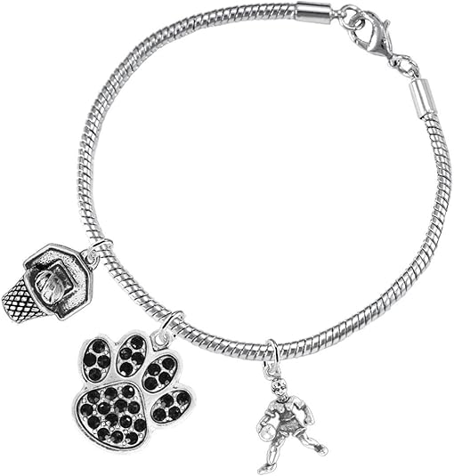 Black PawCrystal Basketball Jewelry, Adjustable, Safe-Hypoallergenic, Nickel, Lead Free