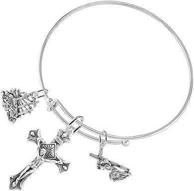 Golgotha Crucifix Christian, 3 Charm Adjustable Bracelet Hypoallergenic, Safe-Nickel, Lead, Free
