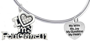 Policeman's, I Love My Policeman, My Wife, My Joy, My Sunshine, My Heart. Add-A-Charm Bracelet, Hypoallergenic, Safe-Nickel, Lead, Free