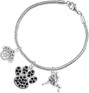 The, Soccer Jewelry Black Crystal Paw Hypoallergenic Adjustable, Safe-Nickel, Lead Free