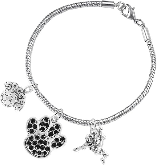 The, Soccer Jewelry Black Crystal Paw Hypoallergenic Adjustable, Safe-Nickel, Lead Free