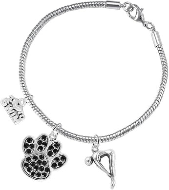 Swimming 3 Charm Black Crystal Paw Bracelet Hypoallergenic, Safe-Nickel, Lead & Cadmium Free!