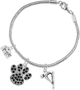 Swimming 3 Charm Black Crystal Paw Bracelet Hypoallergenic, Safe-Nickel, Lead & Cadmium Free!