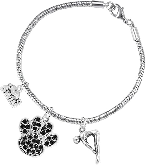 Swimming 3 Charm Black Crystal Paw Bracelet Hypoallergenic, Safe-Nickel, Lead & Cadmium Free!