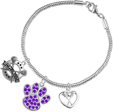 Lacrosse Jewelry, Purple Crystal Paw Jewelry, Hypoallergenic Safe-Nickel, Lead and Cadmium Free!