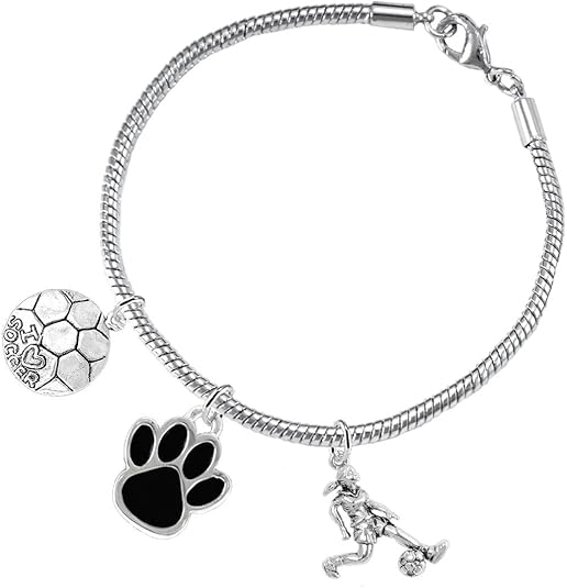 The, Soccer Jewelry Black Paw Hypoallergenic Adjustable, Safe-Nickel, Lead Free