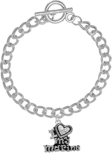 Marine I Love My Marine, Crystal Heart, Bracelet, Hypoallergenic, Safe-Nickel, Lead, Free