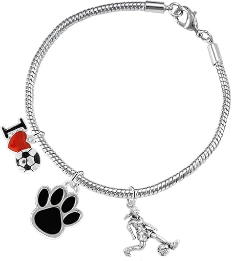 The, Soccer Jewelry Black Paw Hypoallergenic Adjustable, Safe-Nickel, Lead Free